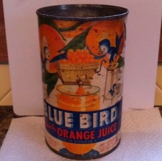 RARE BLUE BIRD Orange Juice can Dated 1946 Tin Can, Vintage, Antique