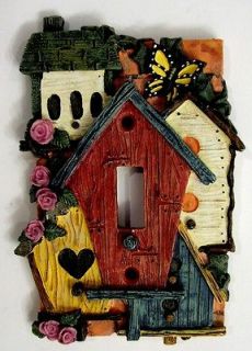 Designer Light Switch Plate Birdhouses Butterfly Flowers 3 Dimensional 
