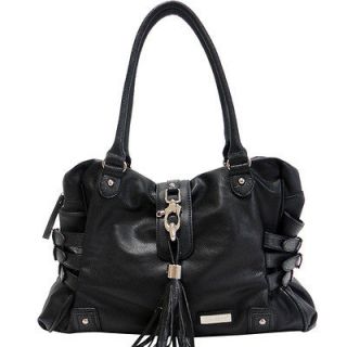 Dasein Croco Trim Shoulder Bag w/ Belted Tassel Accents   Black