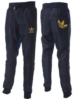   HC Cuffed Denim Tracksuit Bottoms New Blue Jeans Joggers O53254