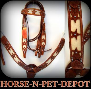   dark oil LEATHER WESTERN STAR TURQUOISE BEADS HEADSTALL SHOW TACK SET