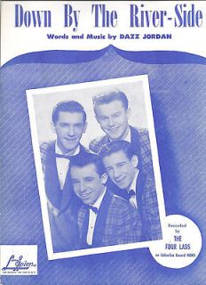   FOUR LADS Boy Group Vintage 1953 Sheet Music DOWN BY THE RIVER SIDE