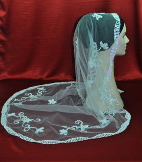 New Handmade HandBeaded Wedding Lace Veil Scarf Shawl Hijab White 