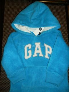 Baby GAP Logo Girls Blue Fleece Hoodie Sweatshirt with White Lettering 