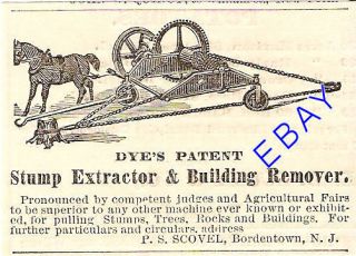 1868 DYE STUMP PULLER BUILDING REMOVER AD BORDENTOWN NJ