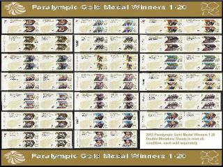 2012 Paralympic Gold Medal Winners Double Mini Sheets 1 20, each sold 