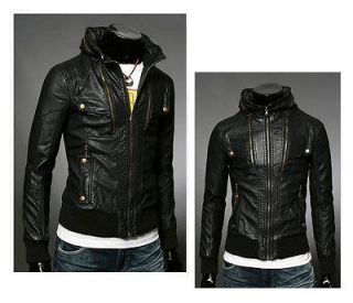   hood brand design rider bomber aviator hooded faux leather jacket