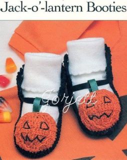 Jack o lanter​n Booties, thread baby crochet patterns