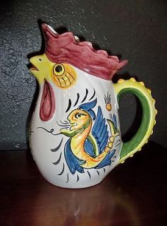 Nazari Handpainted, Signed Portugal Pottery/Ceramic Rooster Pitcher 