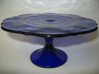 Cobalt Blue Glass cake serving stand plate platter pedestal thistle 