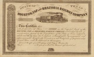 Houston, Tap and Brazoria Railway old Texas railroad stock 