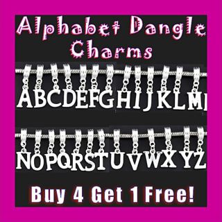   ALPHABET LETTER DANGLE Charm Beads fit Charm Bracelets   5 FOR 4 OFFER