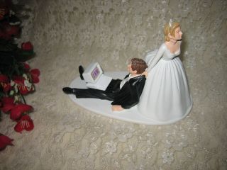 HUMOROUS WEDDING LAPTOP COMPUTER GEEK GROOM CAKE TOPPER