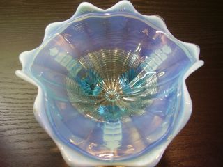   Imperial Carnival Glass Amethyst Footed Open Rose Bowl Iridescent Logo