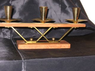 Danish Modern Style Candle Holder Wood and Brass Mid Century Modern 