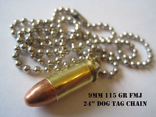 Replica 9mm Bullet Pendant Necklace With 115 Gr FMJ Bullet And 24 Dog 