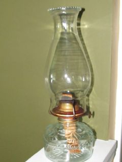Vtg Clear Glass Kerosene Oil Lamp Eagle Base & Flip Top Burner W 