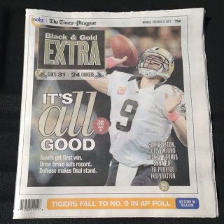 NEW ORLEANS SAINTS DREW BREES TIMES PICAYUNE NEWSPAPER 10 8 2012 