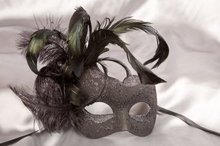 Venetian Masquerade Masks with Feathers   RONDINE PLAIN