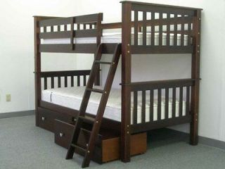 BUNK BED Twin over Twin Mission style in Cappuccino with 2 Under Bed 