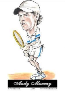 ANDY MURRAY   TENNIS   CARTOON BY NORMAN HOOD A4 SIZE