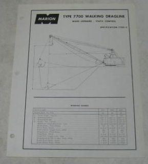 Marion 1968 Type 7700 Walking Dragline Specs Brochure