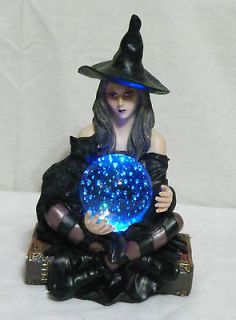 NEW HALLOWEEN WITCH & BLACK CAT LED CRYSTAL BALL GLASS COLOR CHANGING 