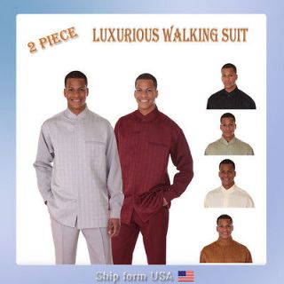 Mens Luxurious Casual Mandarin Collar Walking Suit 2 Piece Set 6 
