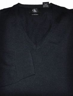 New CALVIN KLEIN Mens V Neck 100% Merino WOOL Pullover SWEATER   Black 