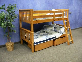 TWIN MISSION BUNK BED w/ DRAWERS  HONEY SOLID WOOD