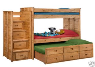304A;3014T   Twin Triple Loft Bunk Bed   Includes Staircase