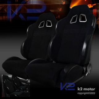 BLACK CLOTH PVC LEATHER RECLINABLE SPORT RACING SEATS CHEVY CAMARO