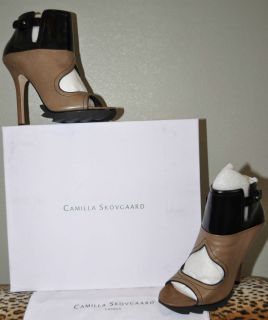 Camilla Skovgaard Brown Black Leather Ankle High Heel Open Boots NIB 