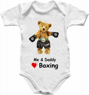 Boxing Teddy Bear Baby Grow Shirt Babygro Glove Top Vest Heart Daddy 