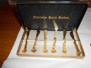 Vintage Set of 6 Florentine Party Knives Gold Electroplated in Box 4