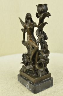   SOLID BRONZE SEXY FAIRY CANDLE HOLDER VINTAGE FIGURINE HOME DECOR