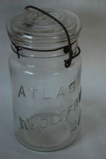 Vintage Atlas Wholefruit glass Canning/Mason Jar with glass lid and 