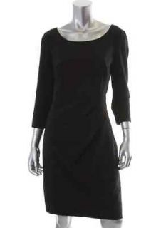 Calvin Klein NEW Black Ruched 3/4 Sleeves Stretch Wear to Work Dress 8 