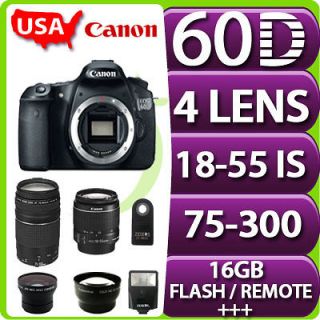 New Canon 60D SLR Camera Body +4 Lens Kit+16GB & More