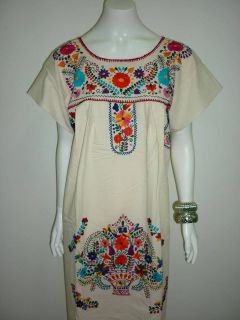 Manta Vintage Hippie Boho Tunic Embroidered Mexican Dress S M, L XL 