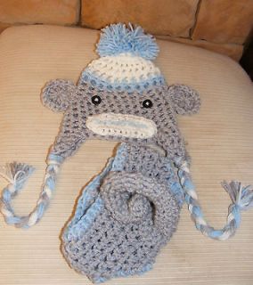 Monkey hat and diaper cover set newborn baby photo prop boy or girl 