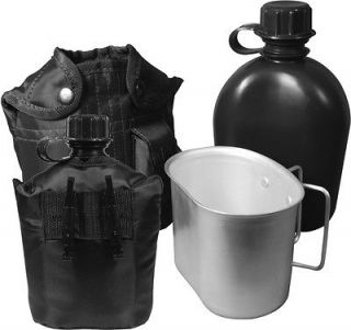Black Military 3 Piece Canteen Kit With Cover & Aluminum Cup