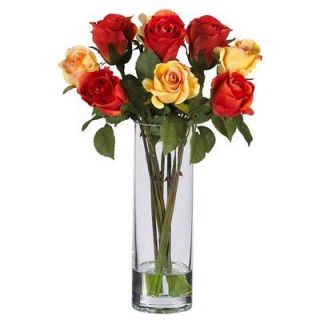 Nearly Natural   Roses w/Glass Vase Silk Flower Arrangement