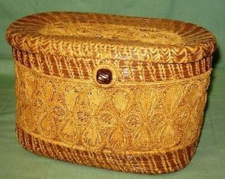 Vintage PineNeedle Rafia Covered Basket elaborate Beautiful