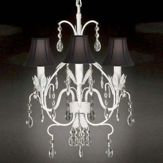 WROUGHT IRON CRYSTAL CHANDELIER LIGHTING TOLE W BLACK SHADE COUNTRY 