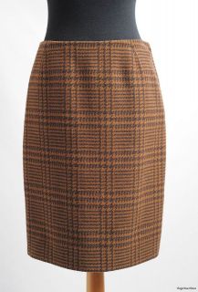UK10 ~ CATHERINE WALKER Brown Tweed Wool Dogtooth Knee Length Pencil 