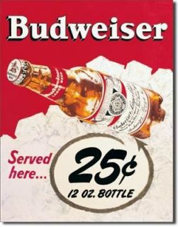   Beer 25 Cent Bottle Vintage Bud Nostalgic Man Cave Shop Metal Tin Sign