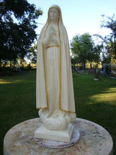  VIRGIN MARY OF FATIMA CONCRETE/CEMENT STATUE IVORY/GOLD SATIN PAINT