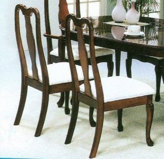 Set of 2 Cherry Finish Queen Anne Style Dining Chairs