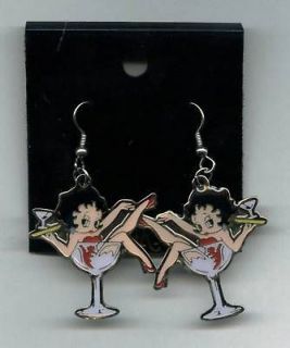 Betty Boop IN A CHAMPAGNE GLASS (EARRINGS) BRAND NEW & NOT RUBBER OR 